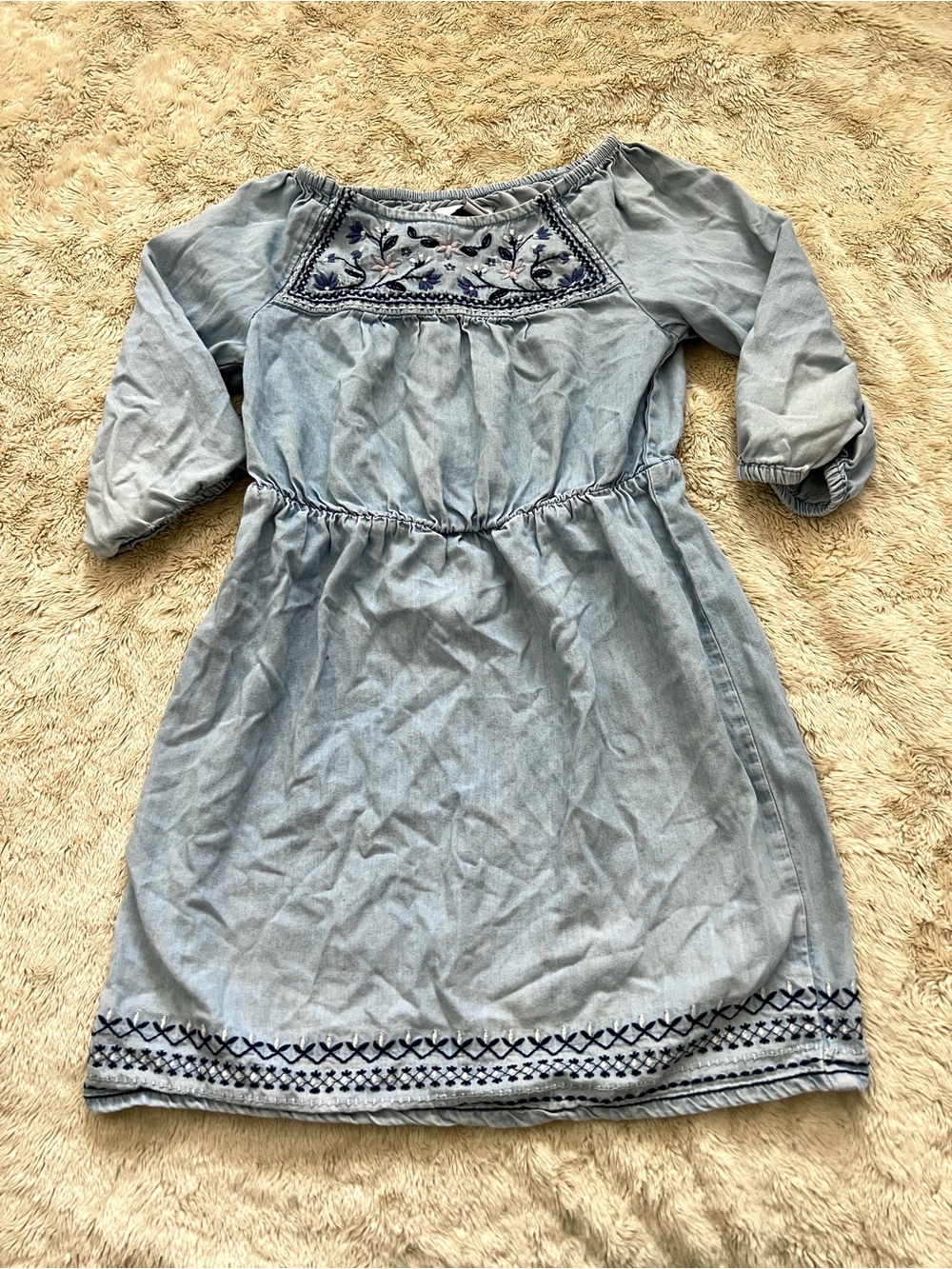 OLD NAVY Girl's Blue Embroidered Long Sleeve Denim Dress Size 6